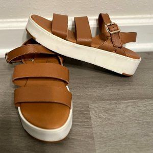 Mila Paoli Tan Leather Platform Sandals